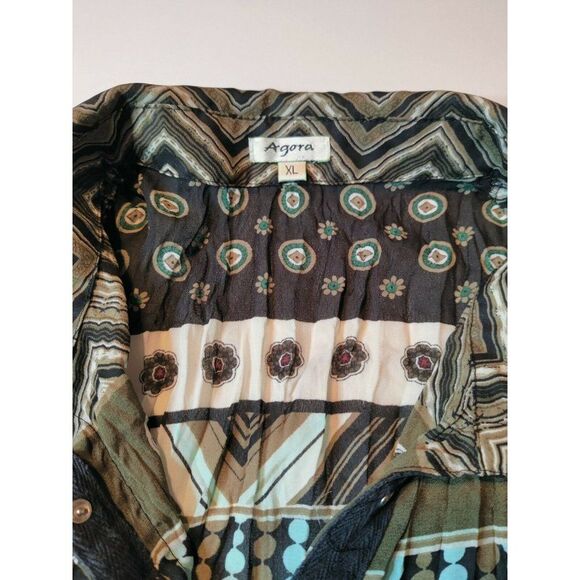 Agora Womens Top Blouse Snap Button Front Long Sleeve Collared Size XL‎ - Picture 4 of 10